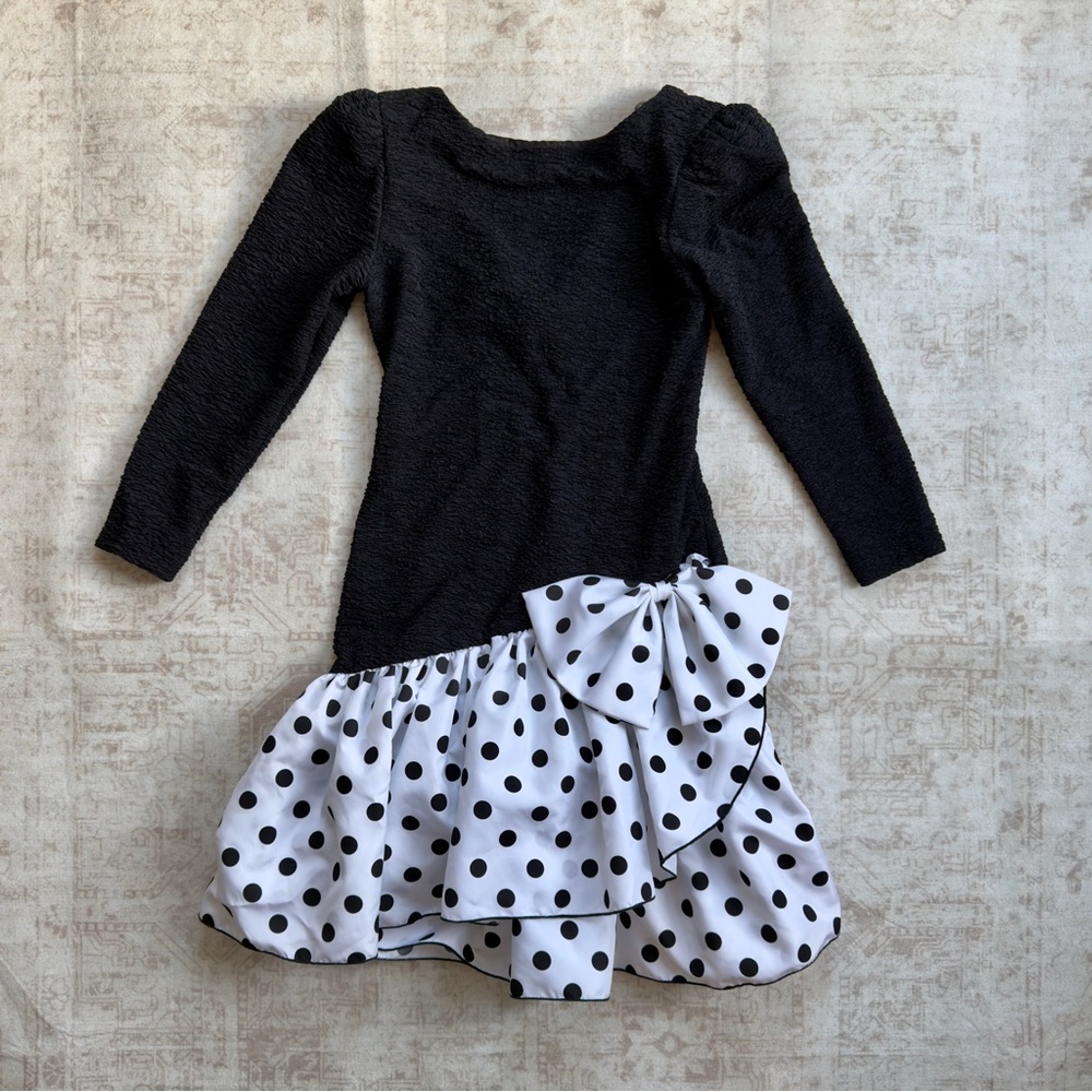 Vintage 1980s Darcy long sleeve polka dot big bow short dress